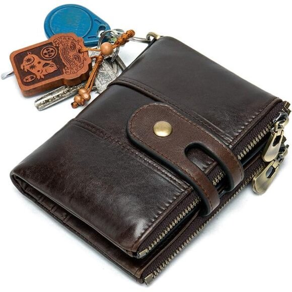 Bifold Rfid Wallets for Men Coin Purse Keychain Snap Zip Wallet with Chain - Picture 2 of 7